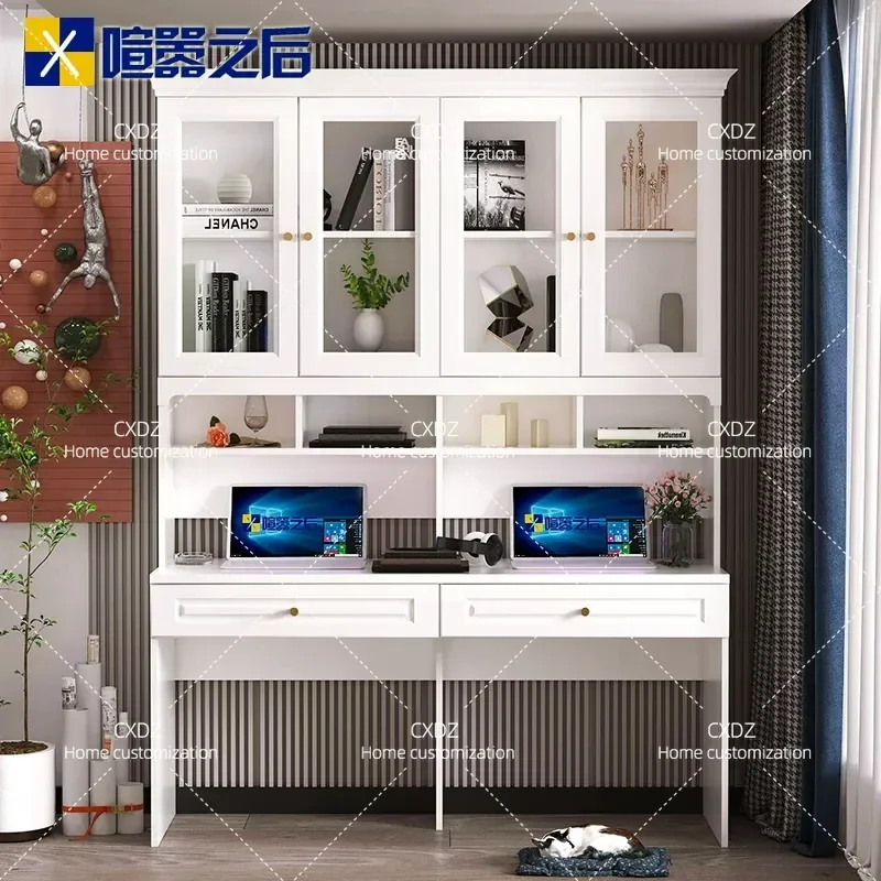 Modern Simple Computer Desk with Integrated Bookshelf Home Office Desktop Study Table Storage Unit