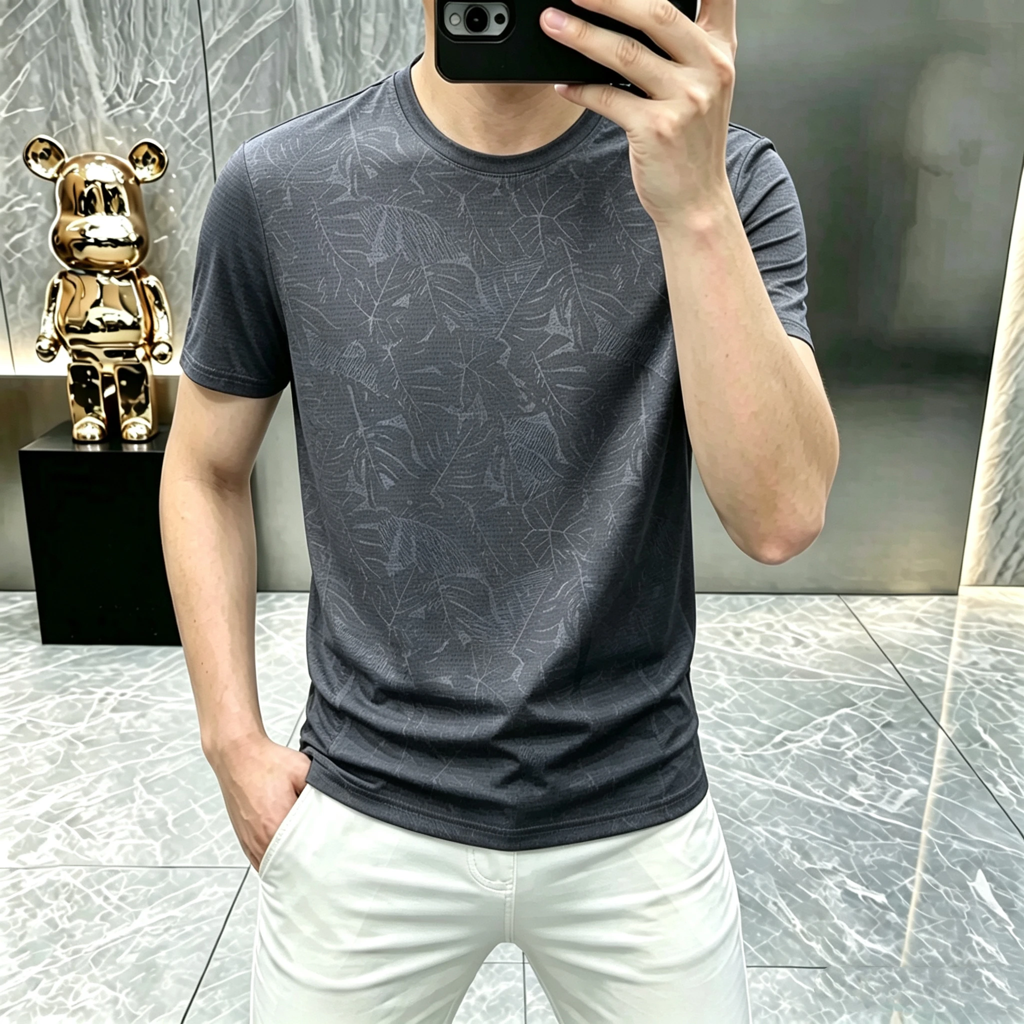 Summer New Style Men's Loose Short-Sleeved T-Shirt Round Neck Half Sleeve Lightweight Breathable