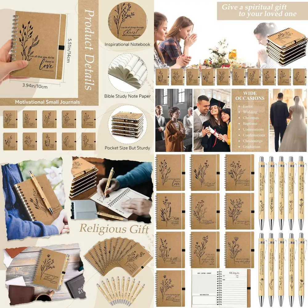 Набор блокнотов Christian Spiral с бамбуковыми ручками: эстетический религиозный журнал для пастеров и учителей