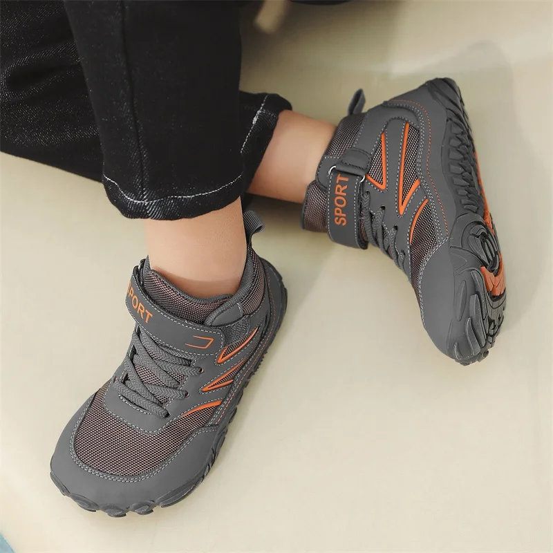 Botas descalzas de punta ancha para chico, zapatos de senderismo impermeables para otoño e invierno, zapatillas deportivas antideslizantes para caminar y senderismo