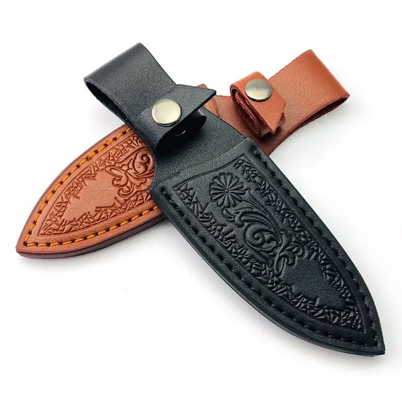 Full Grain Cowhide Small Fixed Blade Knife Sheath Outdoor Genuine Leather Holster Portable Knife Storage Protective Pouch
