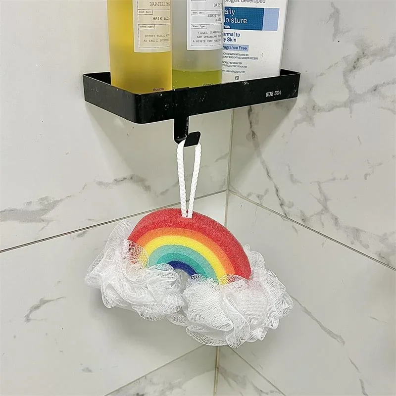 Kawaii Rainbow Bath Ball Soft Mesh Bubbler Sponge Baby Shower Wash Scrubber Cartoon Color Durable Body Massage Bathroom Brush