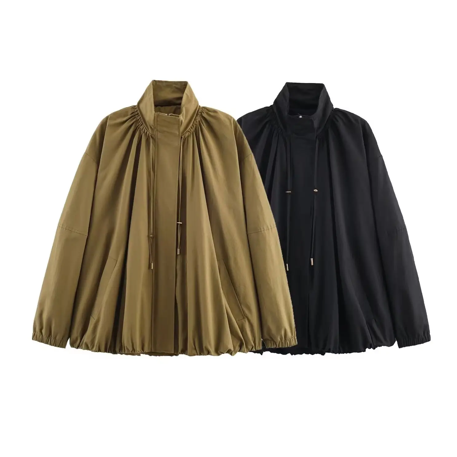 

KONDALA Vintage Streetwear 2025 Autumn Army Green Woman Pilot Jackets Loose Zipper Coat Fashion Pockets Pleated Female Outwear