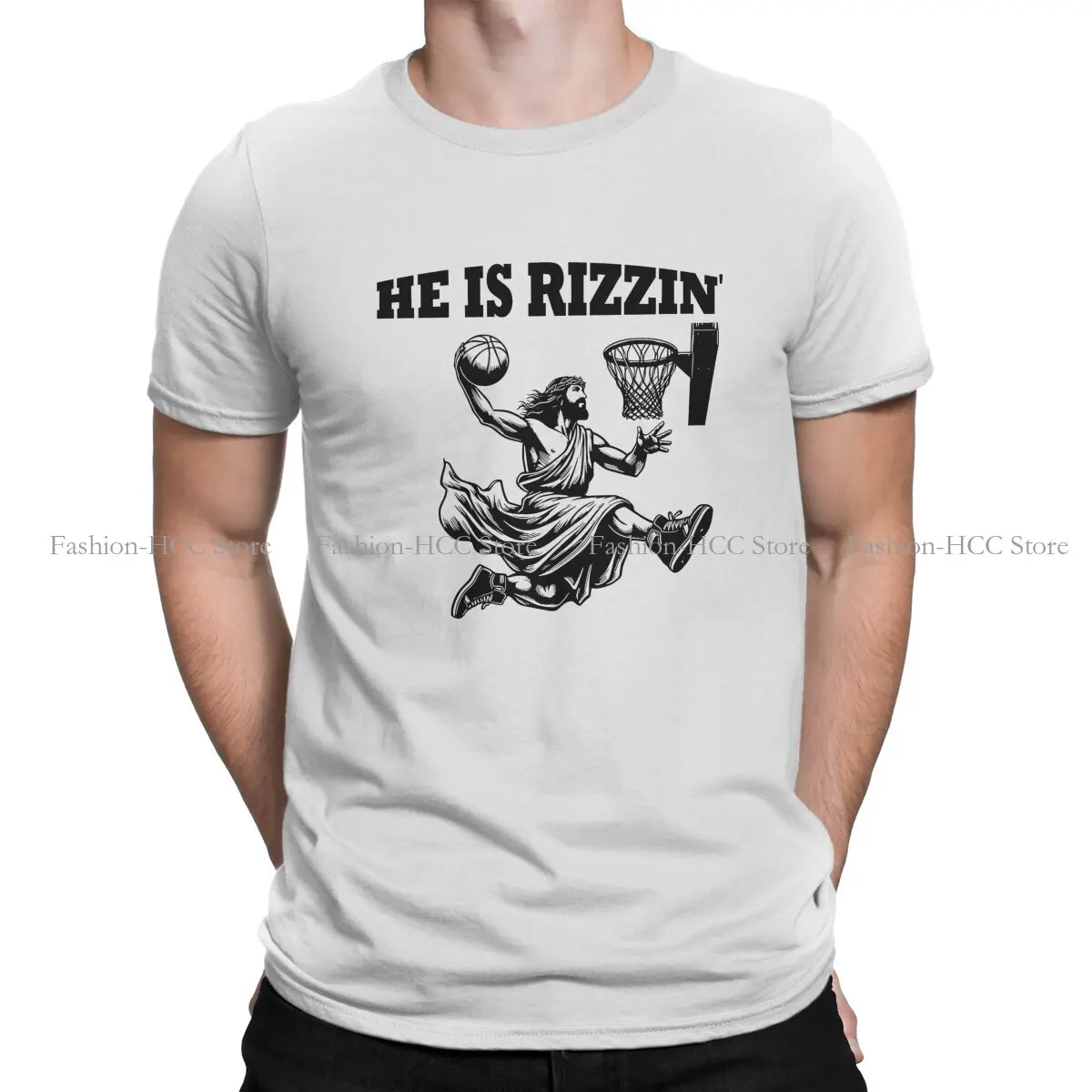 He Is Rizzin Meme Jesus Polyester TShirt for Men   Soft Casual Tee T Shirt Novelty New Design