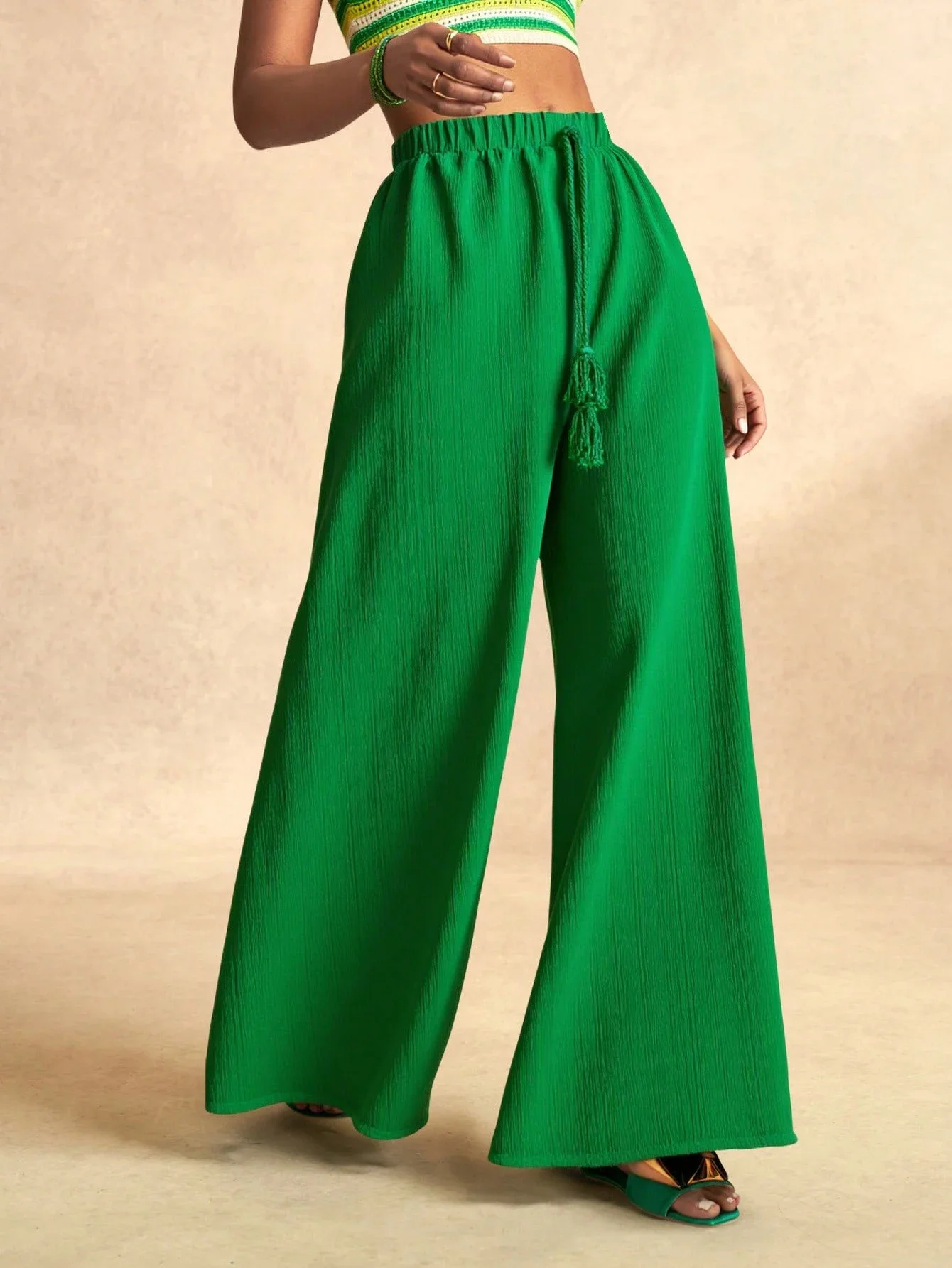 

Женские повседневные однотонные широкие брюки-палаццо полной длины для музыкальных фестивалей и отдыха