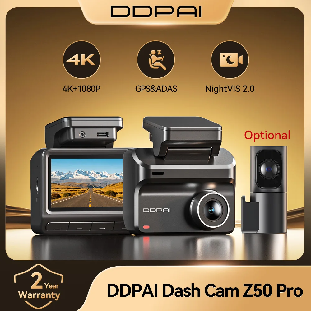 Caméra embarquée DDPAI Z50 Pro 4K UHD avec écran IPS 3 pouces, GPS intégré, ADAS, double canal, Wi-Fi, surveillance de stationnement 24h/24