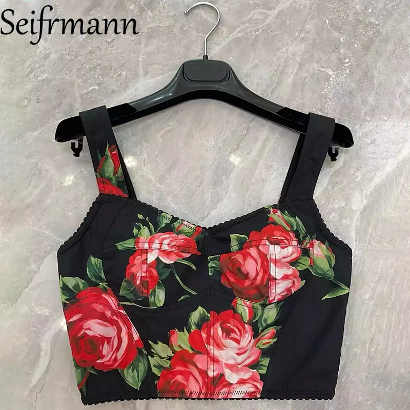 Seifrmann 2026 Spring Women's New Fashionable and Elegant Printed Cotton Strap Top+Half Skirt Two Piece Set image 3