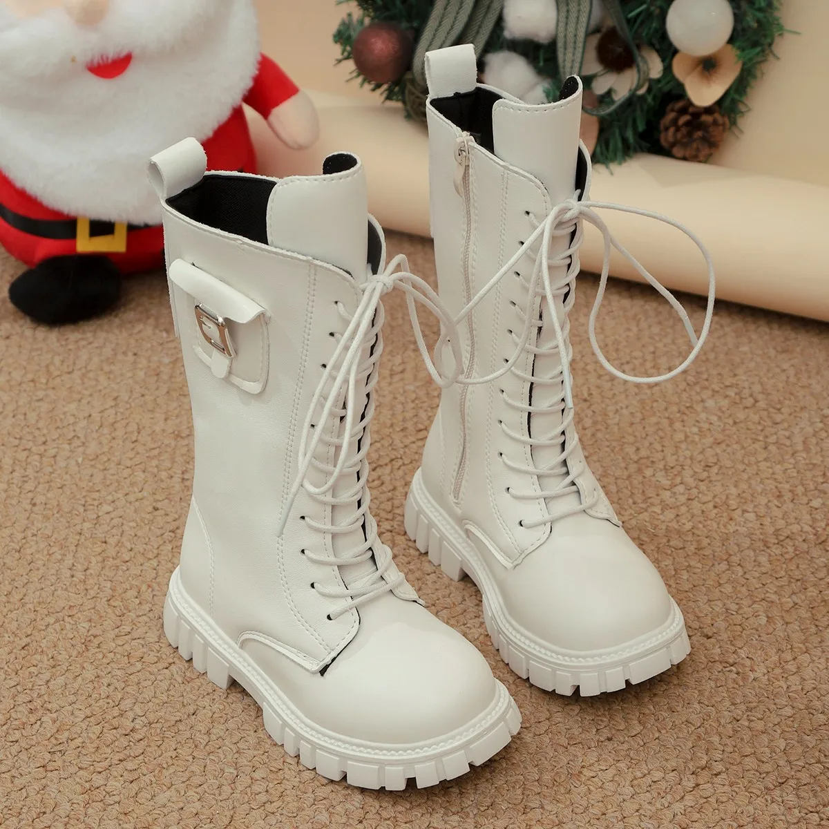 

Soft Leather Boots for Girls 2025 New Autumn Winter Kids Mid-calf Boots Side Buckle Non-slip Simple Classic Princess Party Boots