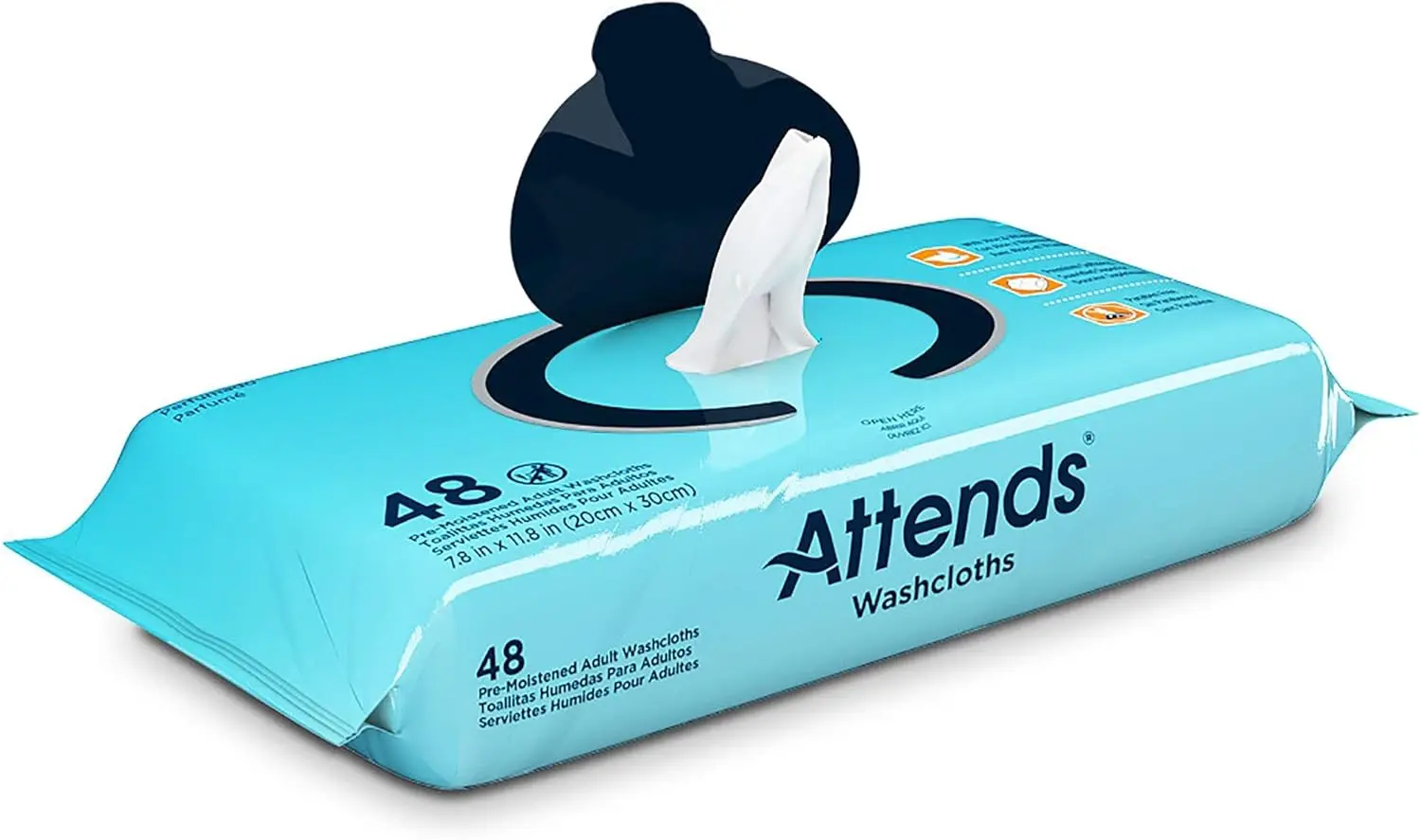 Attends Unscented Washcloths for Adult Incontinence Care with Aloe and Vitamin E, Unisex, 7.8