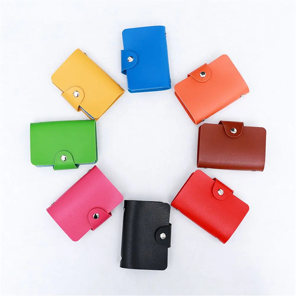 1PC Women Men Leather 26 Slots ID Credit Card Snap Holders Card Case RFID Blocking Wallet Case Pocket Bag