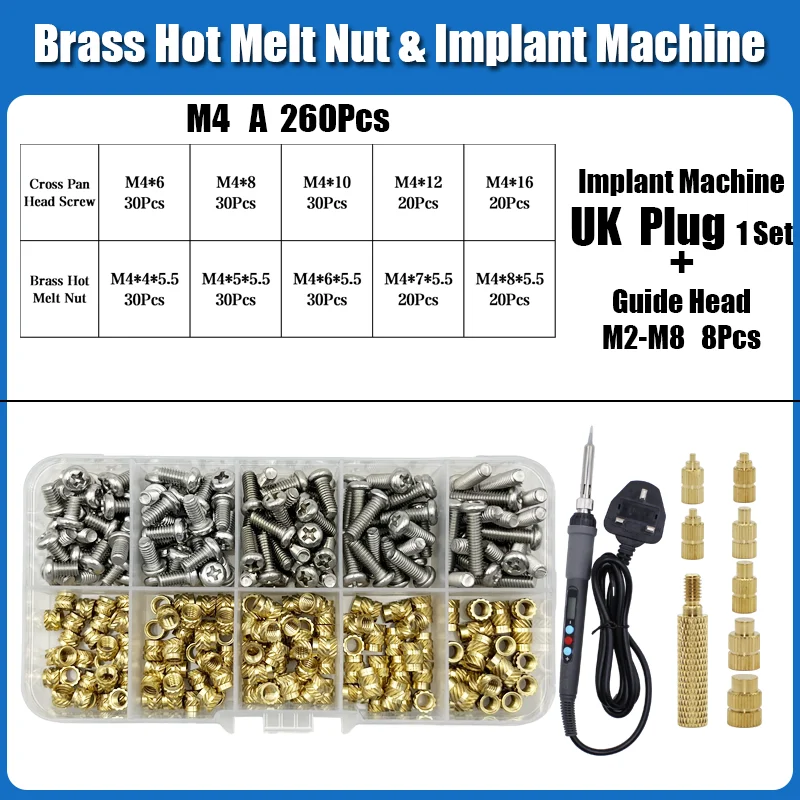 M2 m3 m4 Messing einsatz mutter Edelstahls ch raube Eisens pitze Set Wärme Heiß schmelze Rändel eingebettet Kupfer mutter Schraube des Kunststoff-3D-Druckers – Detail 13