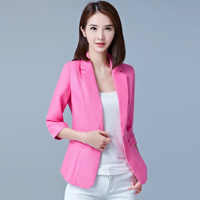 

Women Elegant Blazer Pink Long Sleeve Blazer Solid One Button Coat Slim Office Lady Jacket Female Tops Suit Blazer Femme Jackets