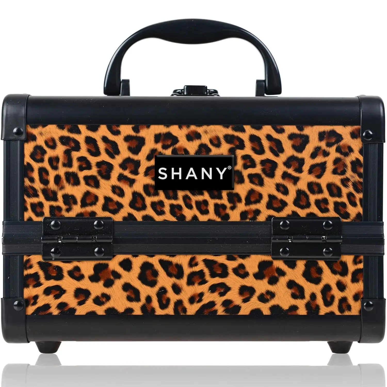 

Portable Makeup Case with Lock, Multi-Tray Cosmetic Organizer & Mirror - Cheetah Print