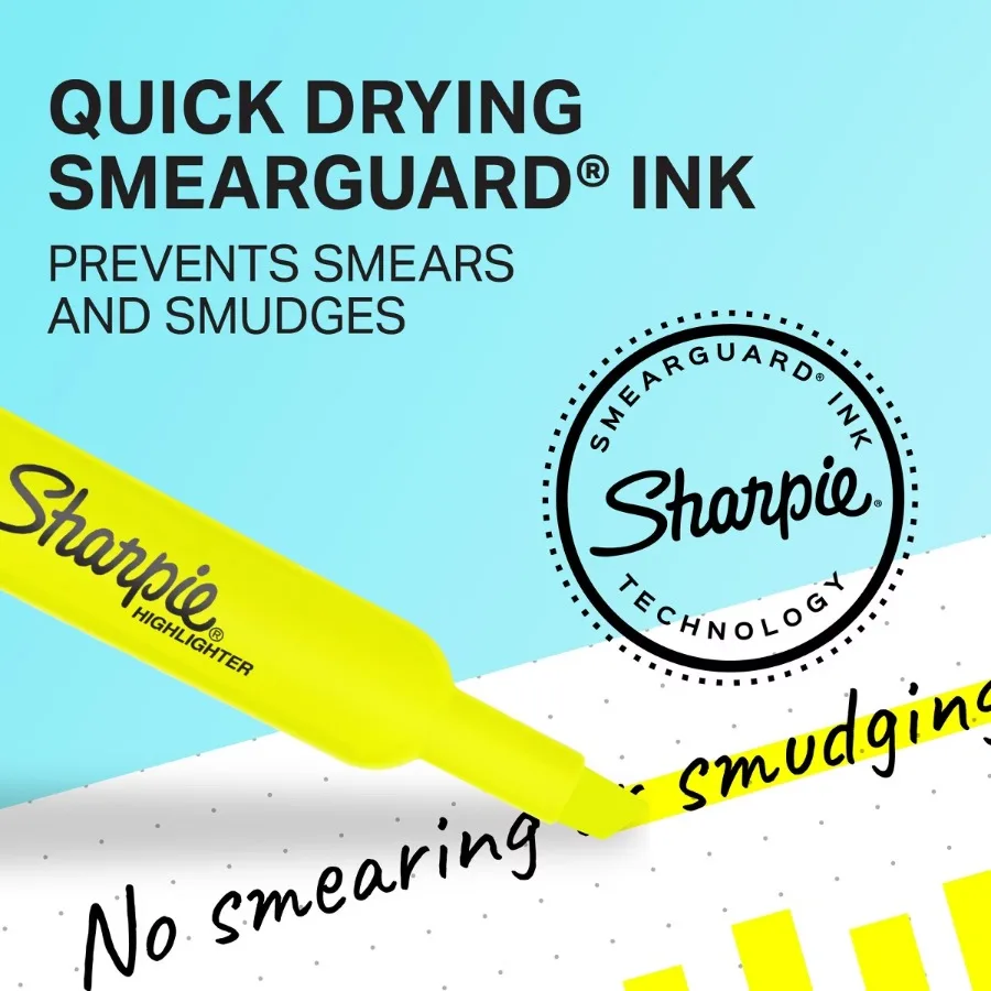 Sharpie 4pk Highlighters Smear Guard Chisel Tip Yellow: Bold Markers for School & Office, Art Stationery