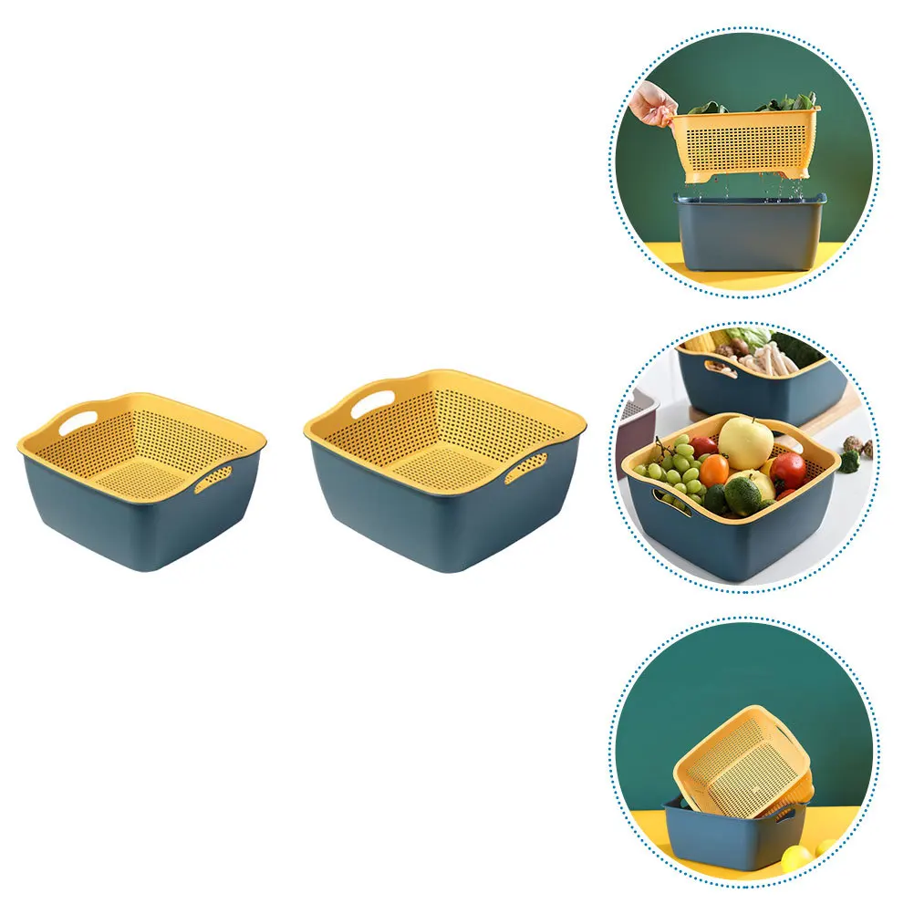 

2 set Vegetable Washing Baskets Double Layer Drain Basket For Fruit Kitchen Strainer Bowl Salad Rice Washing Colander Drying