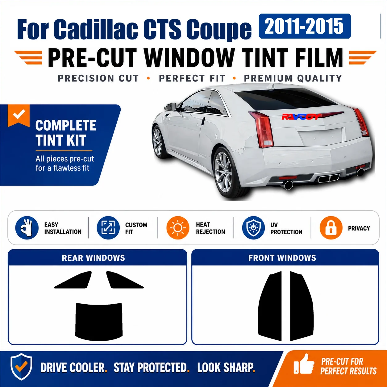 For Cadillac CTS Coupe 2011-2015 DIY Front Rear Side Window Sun Shade Film Vehicle Sun Shade