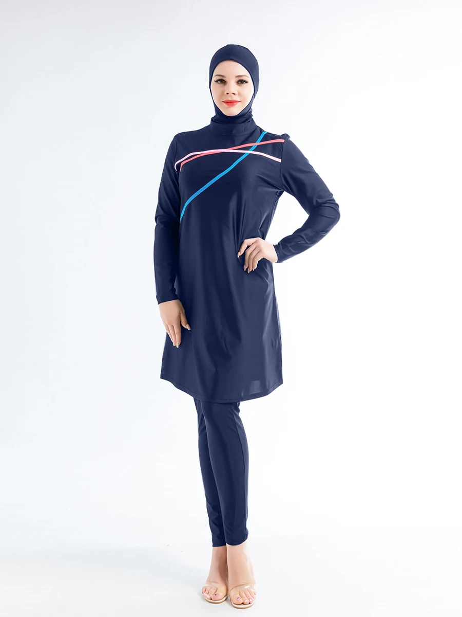 3PCS Women Muslim Burkini Swimsuit Modest Swimwear Islamic Long Sleeve Full Cover Hijab Top Cap Swim Pants ​Bathing Suit