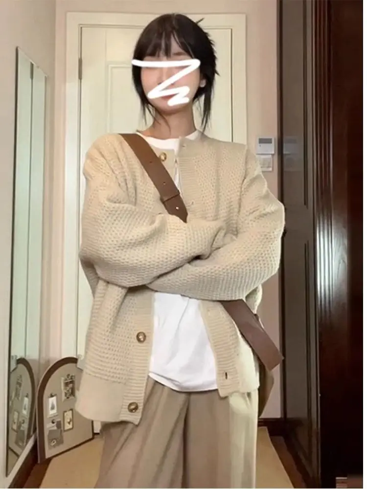 Cappotto maglione lavorato a maglia vintage coreano Sle pigro Cardigan aperto invernale da donna vestibilità ampia Top di piccole dimensioni Calore confortevole