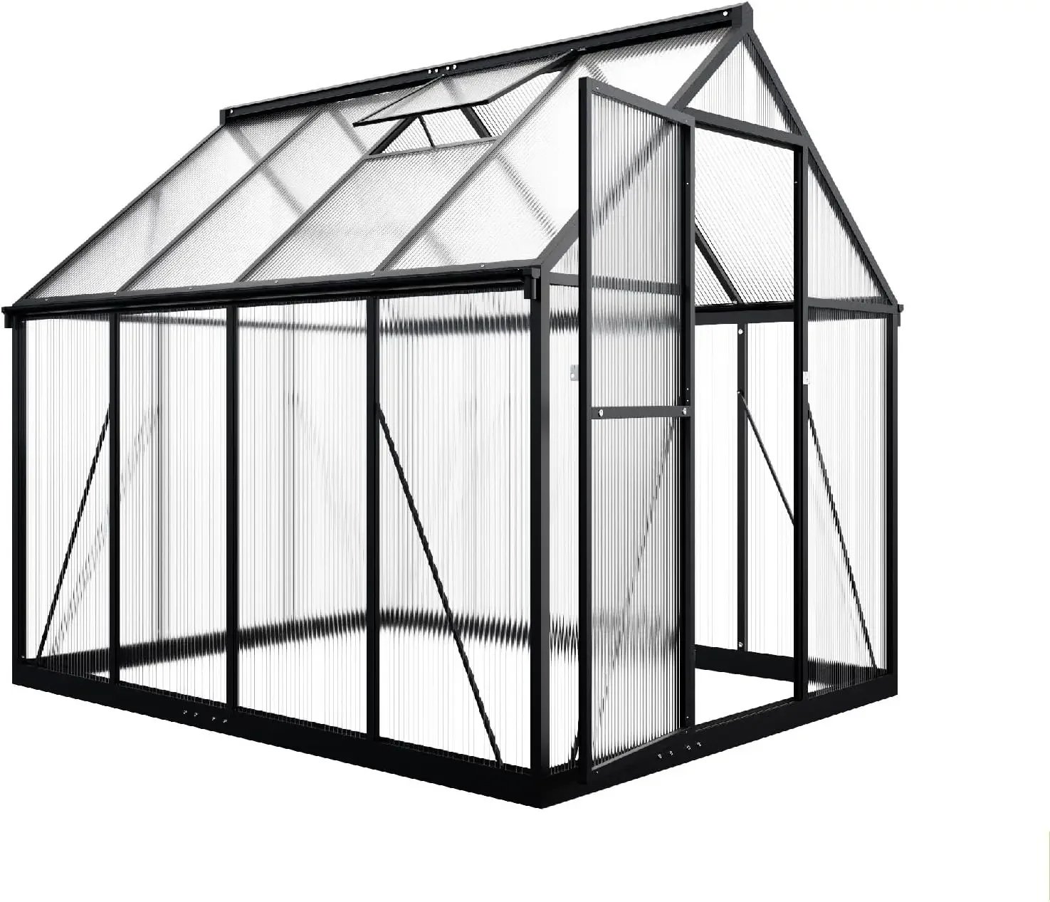 6x7,5 FT Gewächshaus für den Außenbereich, Gewächshaus aus Polycarbonat mit schneller Aufbaustruktur und Dachentlüftung, großes Gehweg aus Aluminium in Grün