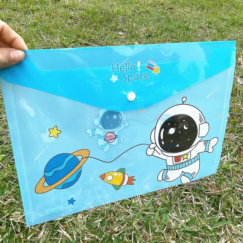 1Pc A4 Random Color Cute Cartoon Astronaut PVC Hasp File Folder Student Test Paper Exercise Book Organizer Office Document Bag