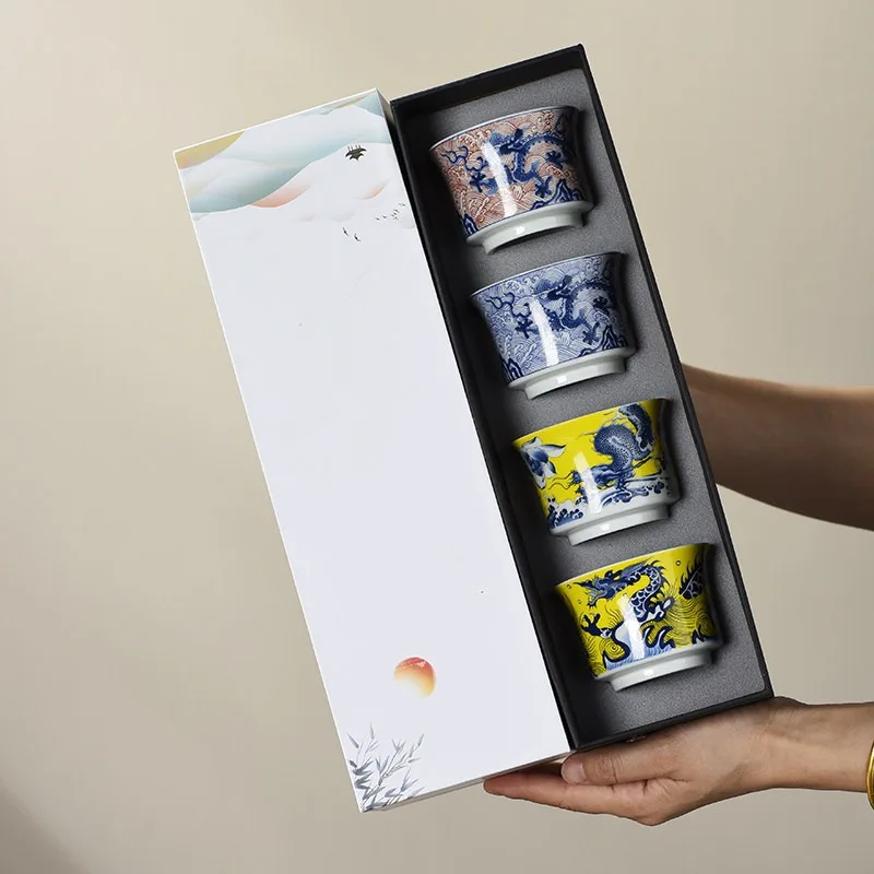 Dragon Pattern Ceramic Master Tea Cup Gift Box for Gongfu Tea Ceremony - Premium Heatproof Non-Slip Durable Office Home Gift