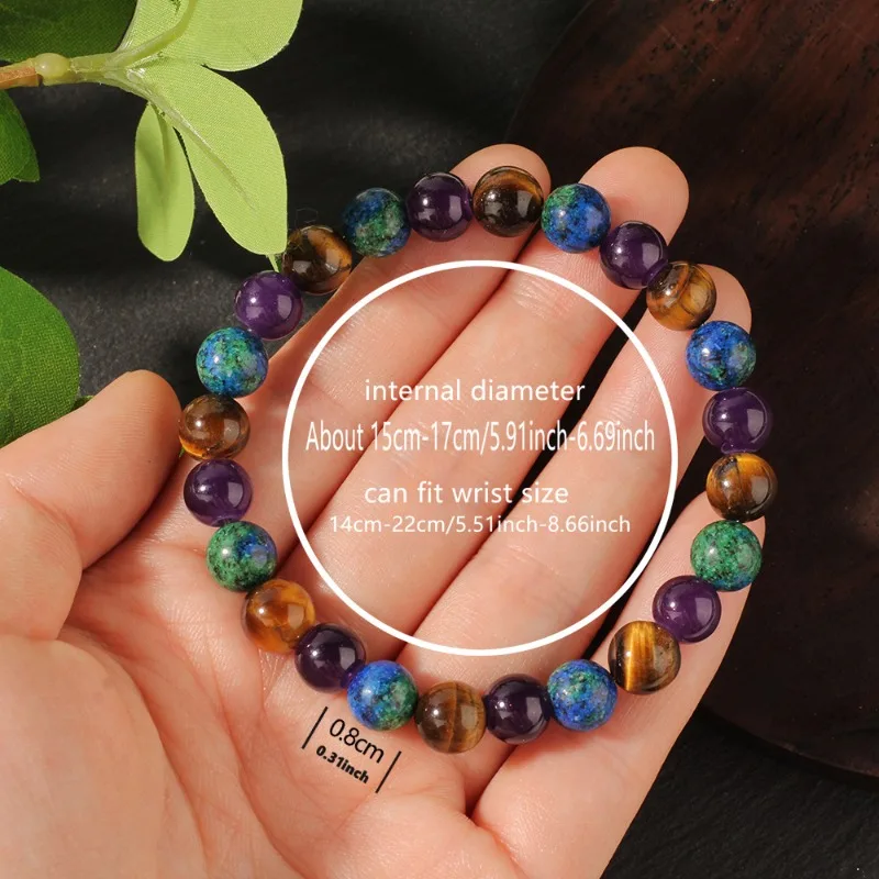6pcs  Stylish Commuter Dark Purple Niche Mixed 8mm Stone Gem Crystal Tiger Eye Beaded Bracelet Design Women's Wealth Bracelet