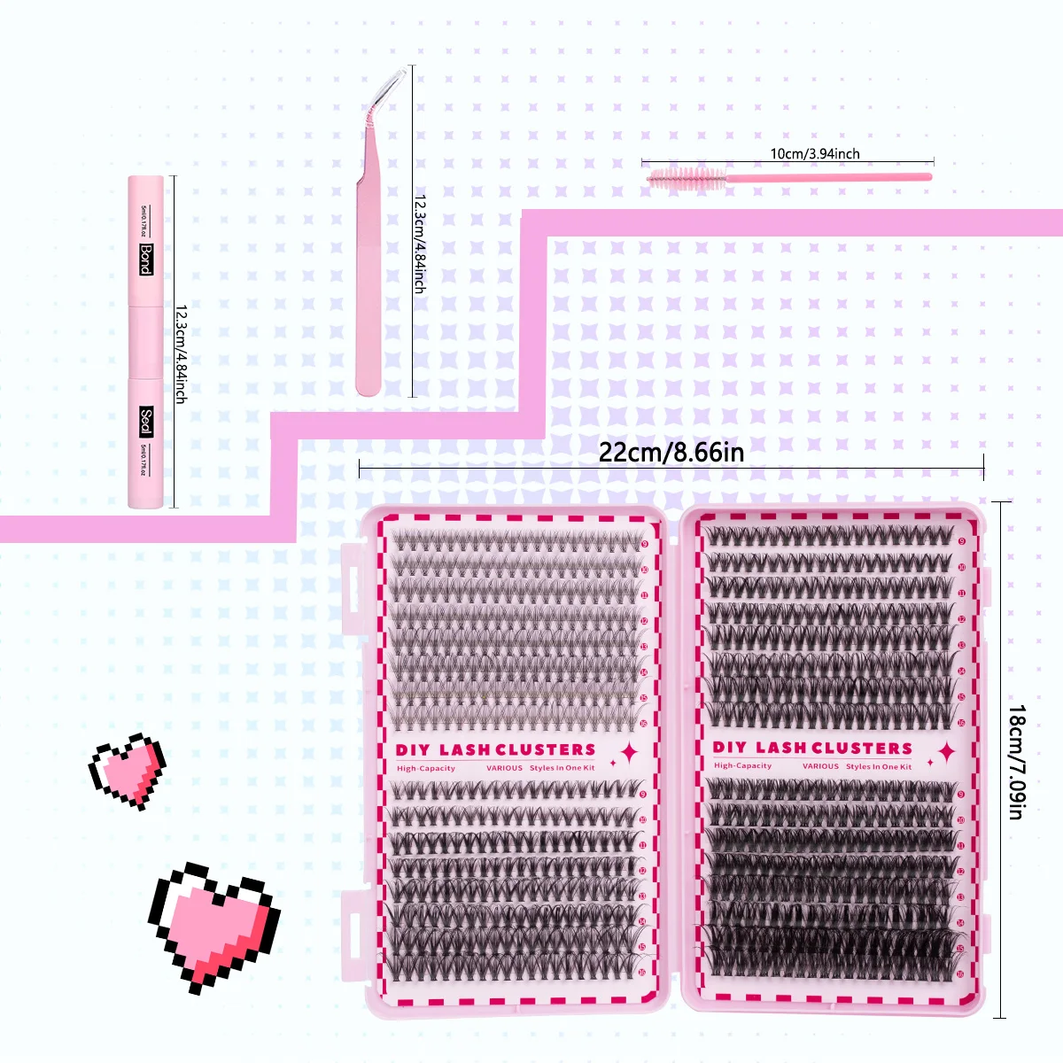 DIY Lash Extension Kit Lash Clusters Large Capacity Thick Eyelash Clusters With Lash Bond Seal Brush Tweezers Makeup