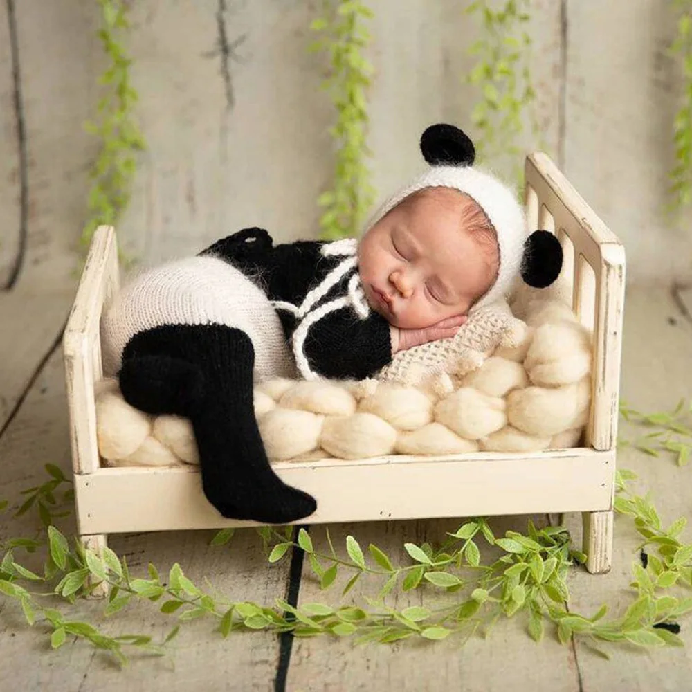 Newborn Baby Photography Panda Clothing Hat+Jumpsuits 2Pcs/Set Infant Studio Photo Props Accessories Mohair Knit Costume Outfits