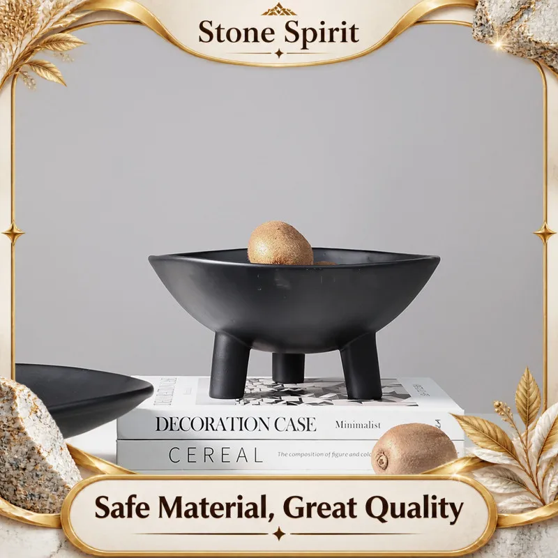 Modern Minimalist Black and White Three Legged Circular Fruit Tray, Resin High Legged Tray, Living Room Desktop Storage Tray