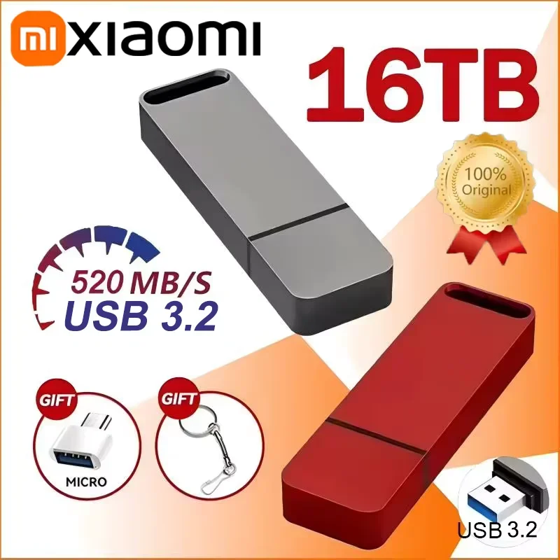 Xiaomi Original Pen Drive 16TB USB 3.2 Flash Drive High-Speed Pen Drive Type-C Metal USB Memory For Computer Storage Devices2025