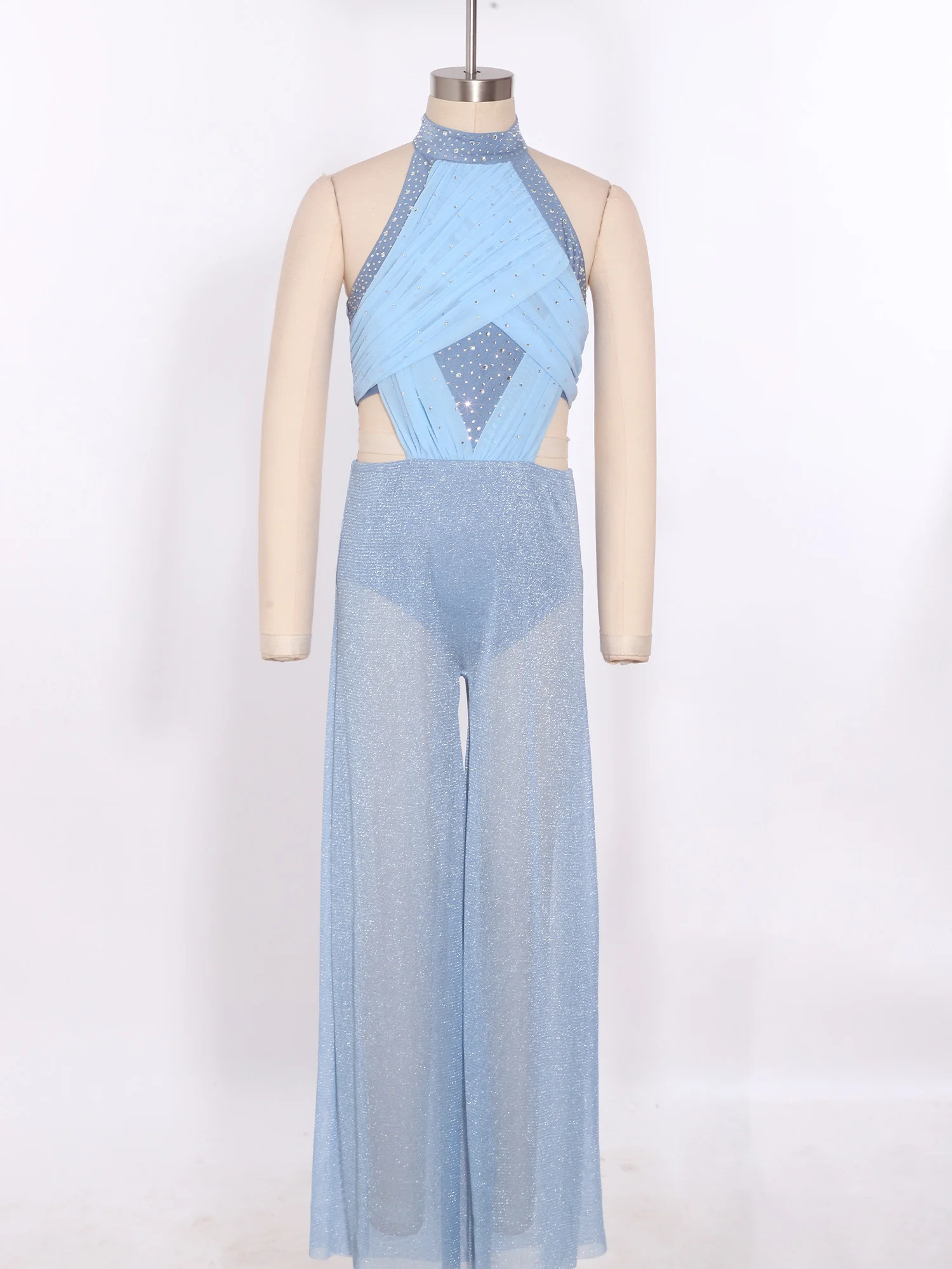 Kids Girls Shiny Mesh Lyrical Figure Skating Gymnastic Leotards Jumpsuit Sleeveless Sequin Sheer Dance Bodysuit Ballet Dancewear