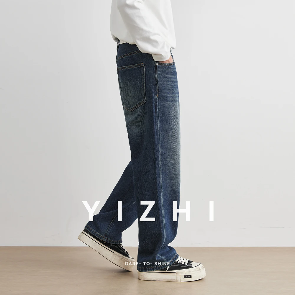 

Autumn Vintage Dark Blue Jeans Men's Baggy Straight Jeans Fashion Korean High Street Denim Pants Streetwear Male Trousers