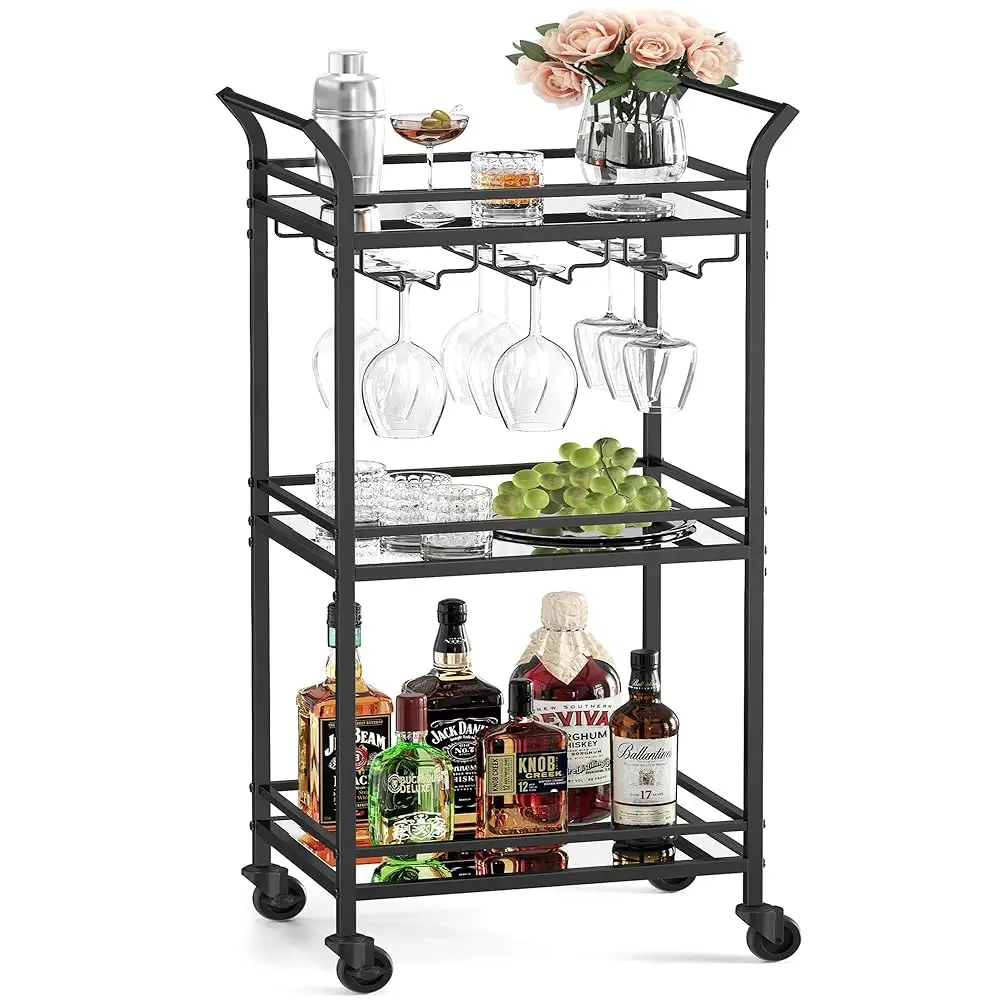

Bar Cart, Home Bar Serving Cart, Small Bar Cart With 3-Tier Shelf, Wine Holders, Glass Holders, Mini Bar Cart For Small Spaces,