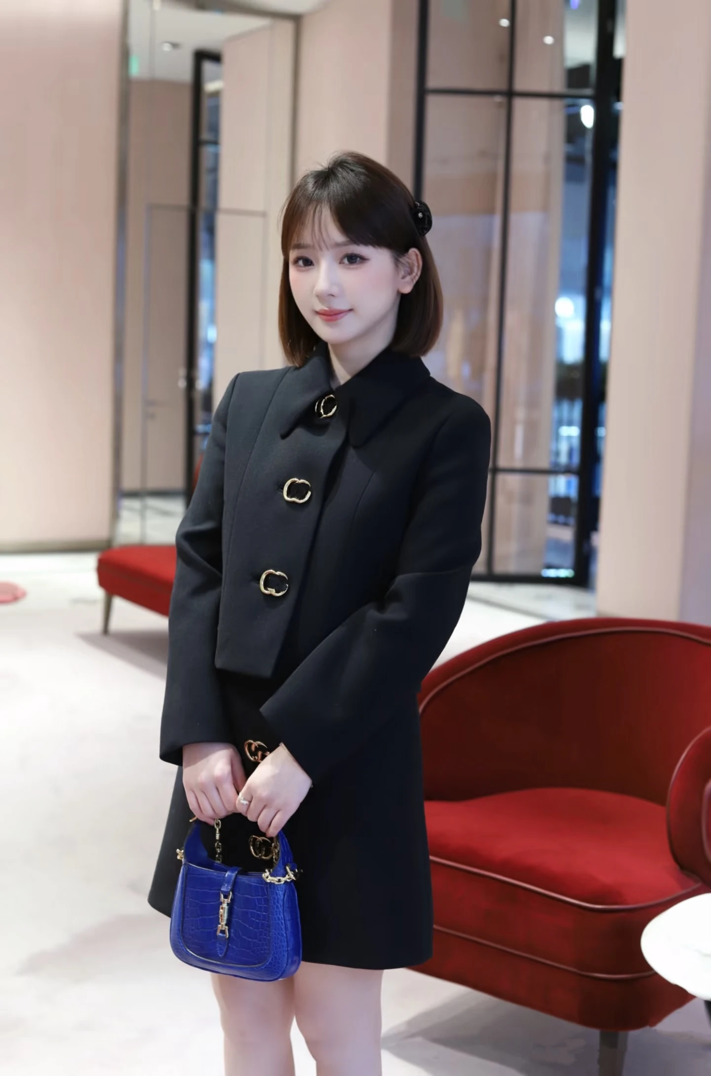 

Spring 2026 Women's Bla Long Sve ort Coat Loose Fit Spring Autumn f Skirt Outerwear Collar Button Closure Pure...