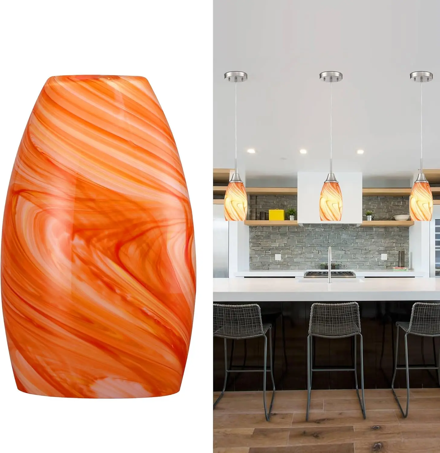 

Glass Pendant Lamp Shade 4.72" Art Glass chandeliers Cover,Orange Marble Pendant Light Shade Mini Oval Light Shade Repla