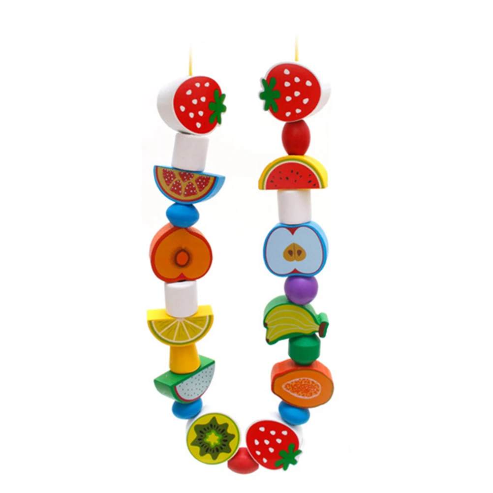 70 pièces de perles de fruits, jouets de Fruits, laçage pour les tout-petits, grosses particules, bambou en bois pour enfant