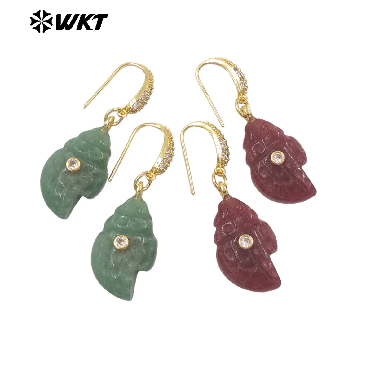WT-E828 Zircon Paved Hook Earrings Blackobsidian Amethyst Colored Gemstone With Lovely Conch Shell Shape Accessories