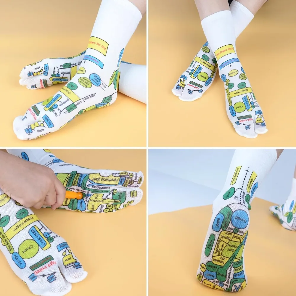 2쌍 반사요법 양말 세트 도구 지압 침술 트리거 포인트 발 통증 완화 요법 지압 마사지 발 관리 도구