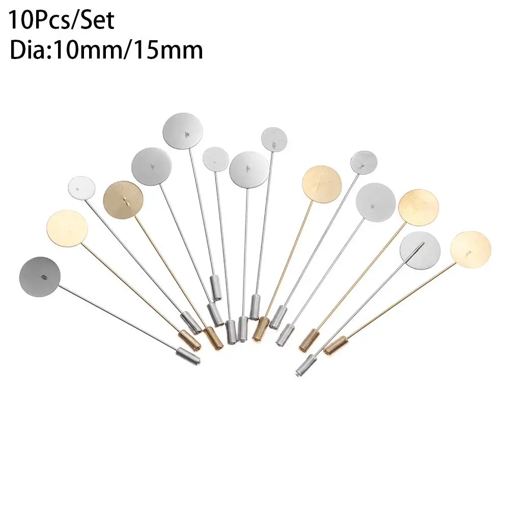 10pcs/set Simulated Pearl Copper Alloy Long Brooch Pin DIY Lapel Dress Jewelry Making Brooches Base/Tray Accessories