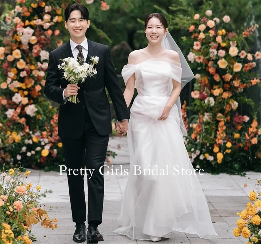 

OEING Korea Style Organza Garden Elegant Organza Wedding Dresses A-Line 프롬드레스 Strapless Elegant Bride Growns Party Women