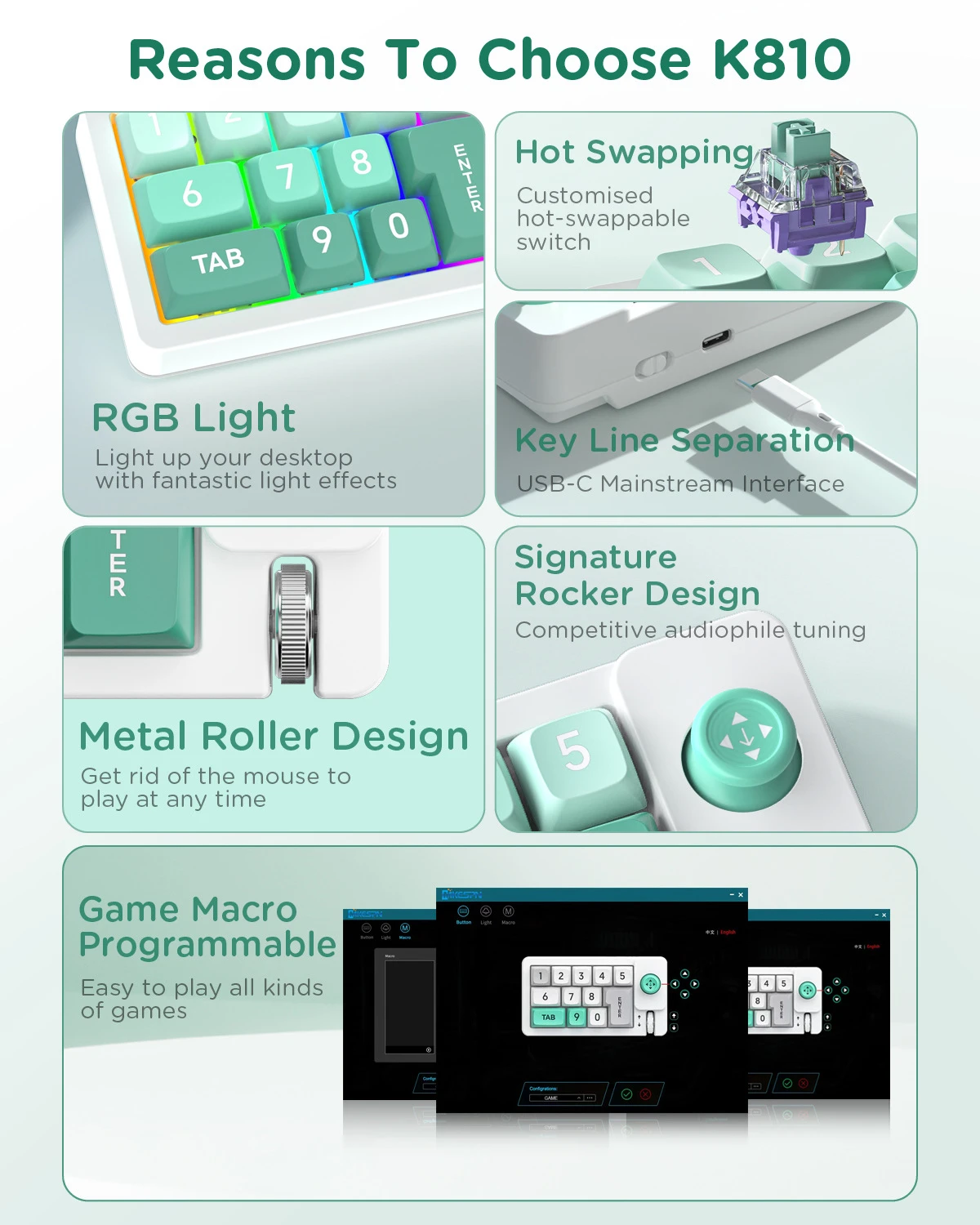 K810 12 Key Wired Mechanical Keypad Hot Swap RGB Backlit Macro Programmable Numpad with Joystick Metal Roller
