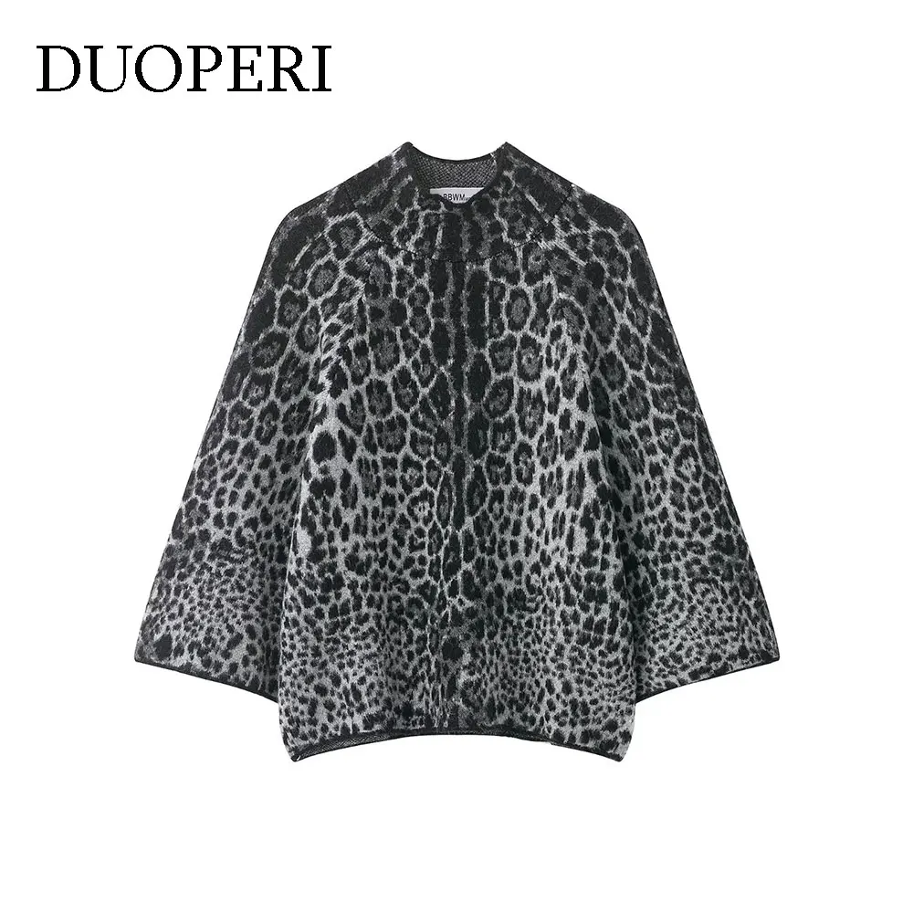 

DUOPERI женский вязаный пуловер с принтом, повседневный свитер с круглым вырезом и длинными широкими рукавами, женские элегантные шикарные женские наряды