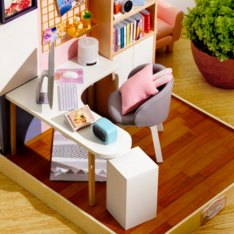 DIY Wooden Doll House para crianças, hora do chá, tamanho pequeno, mini brinquedo