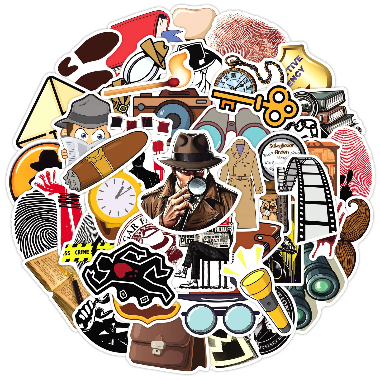 50 قطعة من ملصقات المباحث Secret Agent Spy Decals للهاتف المحمول وحقيبة الكمبيوتر المحمول ولوح التزلج وملصقات مقاومة للماء