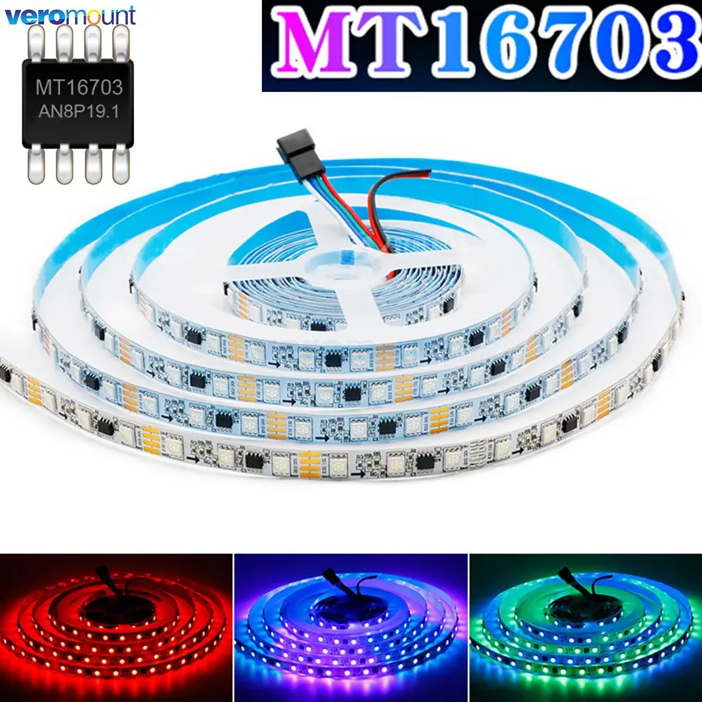 5m 12V 24V DC 30 60LEDs/m MT16703 Pixel LED Strip 10mm SMD 5050 RGB 4Pin Similar WS2815 Smart Full Color Addressable Ribbon Tape