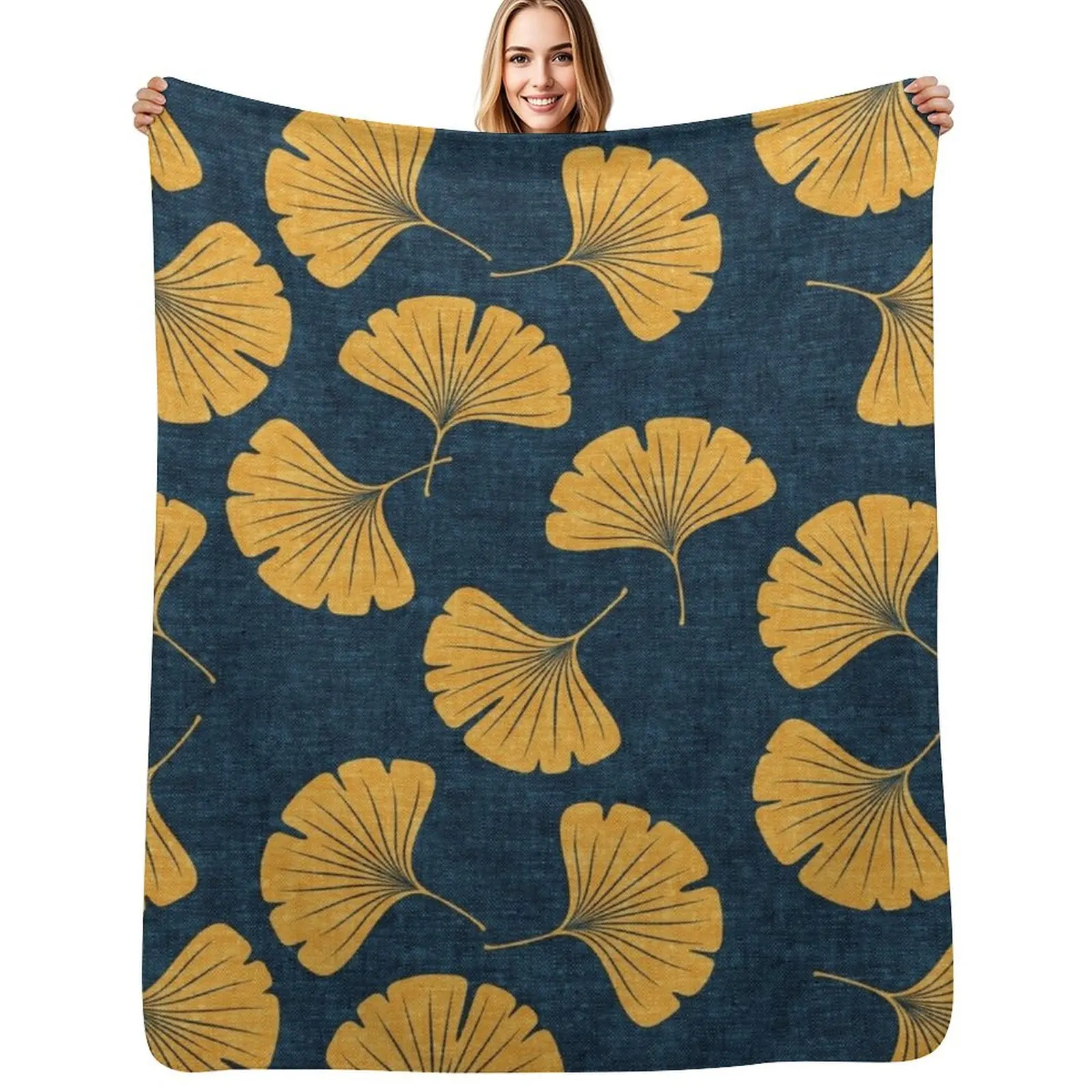 Ginkgo biloba - gingko leaves - blue Throw Blanket Color Fast Cozy Throw Blanket
