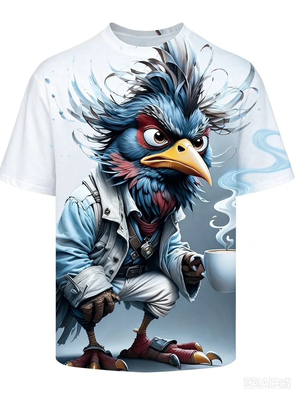 The Rooster Is Holding A Cup of Coffee 3D Printed Men T-shirt Casual Comfortable Breathable and Quick-dry Outdoor Activities Top view 2