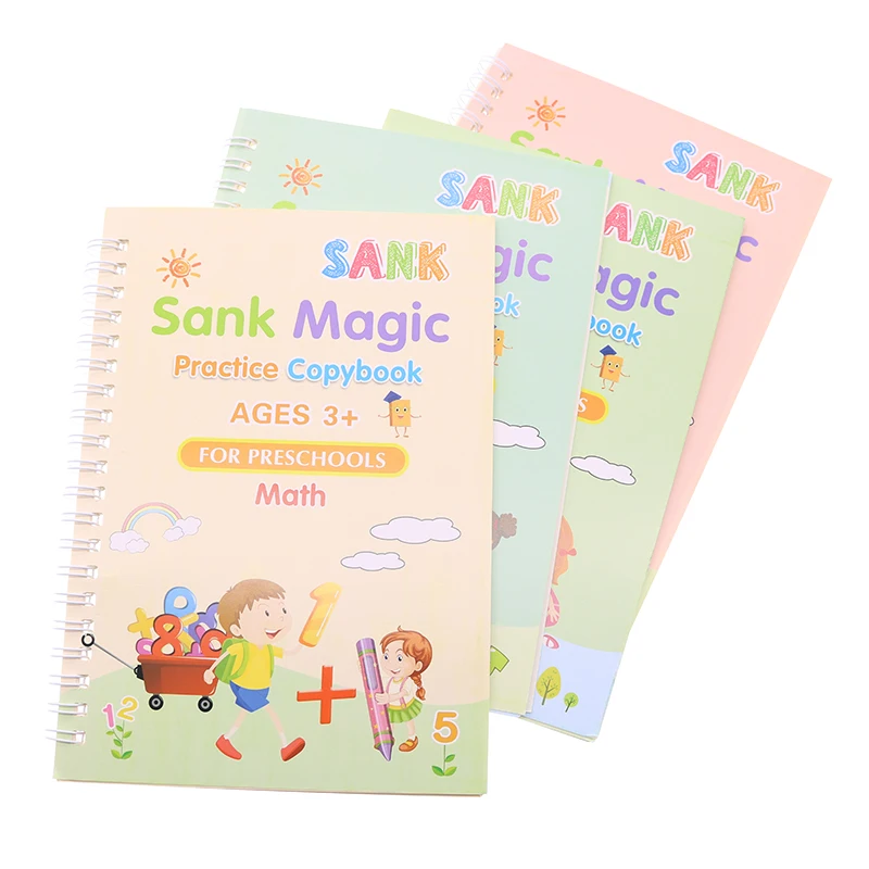 4 Magic Copybooks Children's Toy Writing Reusable Free Wiping English Maths Drawing Children's Toy Writing Practice Copy Book