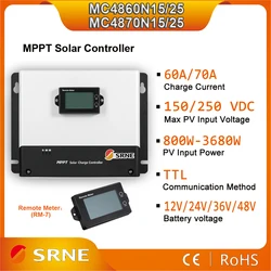 SRNE MPPT 60A 70A 12V 24V 36V 48 PV maks. Wejście 250VDC kontroler słoneczny Regulator PV Auto dopasowanie do Lifepo4 litowo-żelowy kwas ołowiowy