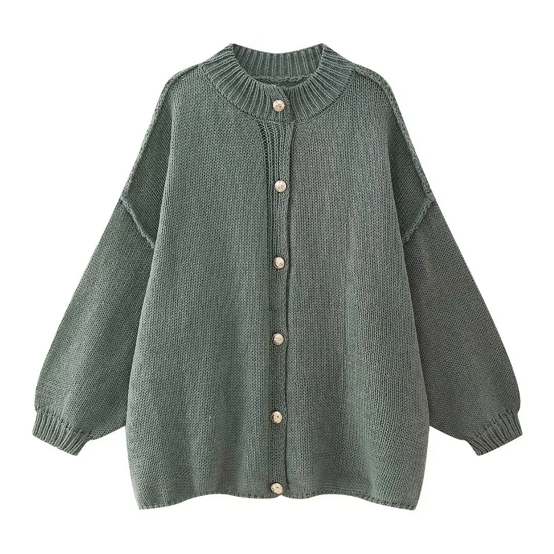 Pull à manches longues avec col rond pour femme, vêtements monochromes avec boutons, pull en Y à la mode, automne et hiver